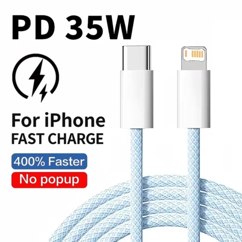 35W Fast Charge PD Cable For iPhone 13 14 Pro Max 11 12 mini X XR XS Max 7 8 Plus Quick Charging USB-C Data Braided Cables 1m 2m