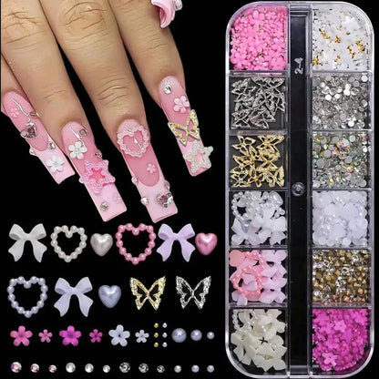 12Grids Mixed Mini Christmas Gems Nail Charms 2mm Luxury Crystal Nail Glitter Rhinestone Red/Green Flatback Christmas Nail Parts