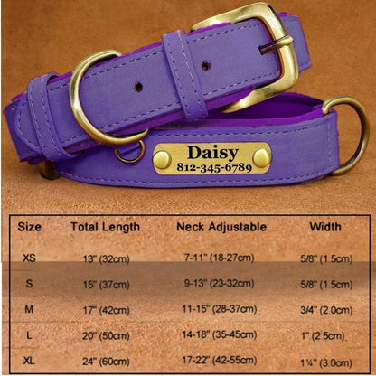 Customizable Leather Dog Collars Personalized Engraved Nameplate, Soft Padded Collar with Custom ID Tag, Adjustable for All Pet