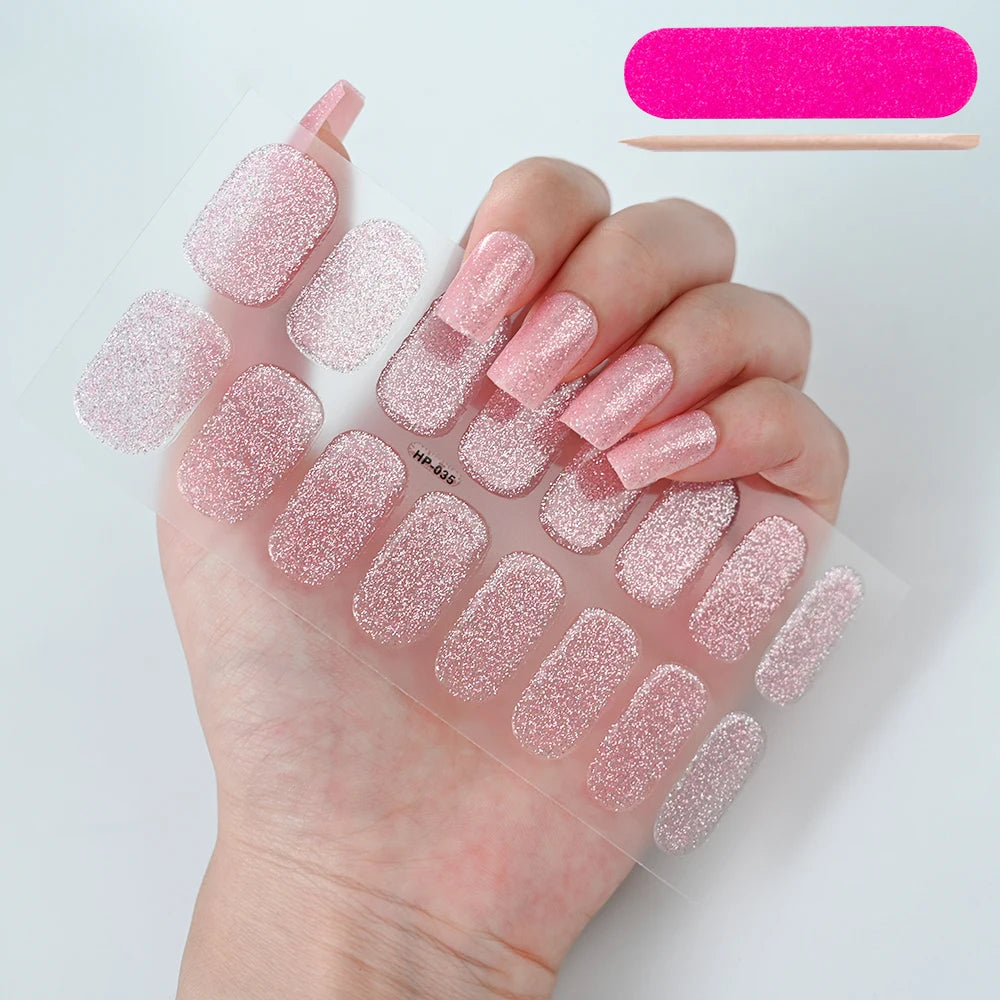 Semi Cured Wraps Fast Gel Nail Sticker Soild Nail Gel Wraps Adhesive Full Cover Gel Nail Decal UV Lamp Cured Manicure Decoration
