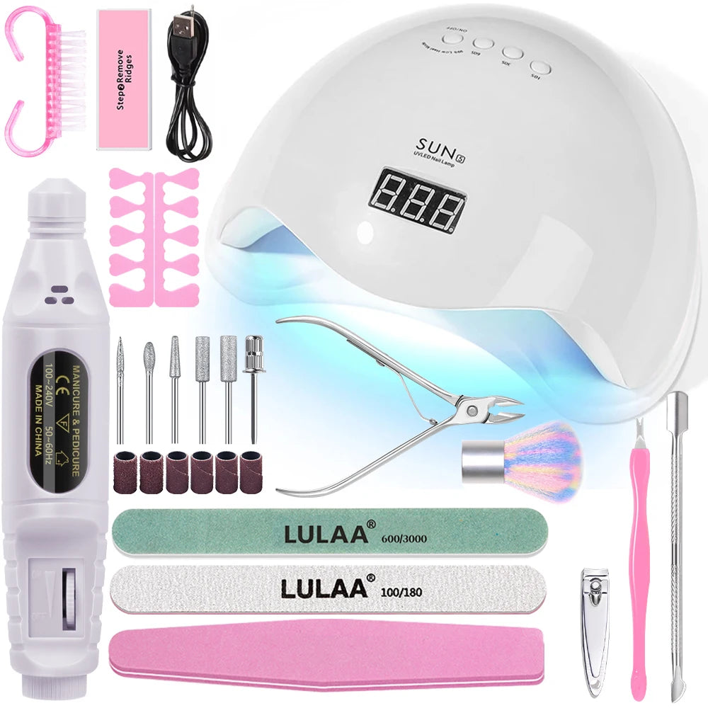 YIKOOLIN 13-in-1 UV LED Lamp Professional Nail Tool Set With UV/LED Nail Lamp 20000RPM Lectric Drill Machine Kit For Beginners