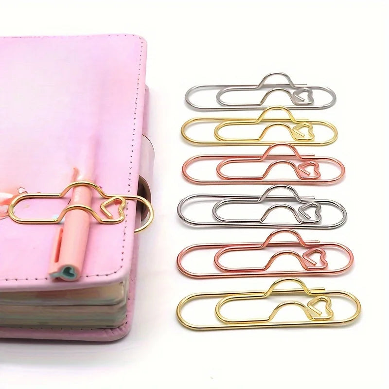 4Pcs Multifunctional Love Pen Clip, Portable Hanging Pen Button Fixed Seat Paper Clip for Notebook Stationery Accessories