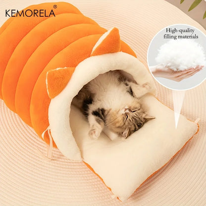 KEMORELA New For Cat Ear Cat Bed -Soft & Semi Winter-Enclosed Pet Nest with Non-Slip Bottom, Windproof & Warm Removable Washable