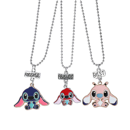 Couple's Stitch Heart Necklace - Gold & Silver Angel And Stitch Cute Style Jewelry Pendant Gift for Girls