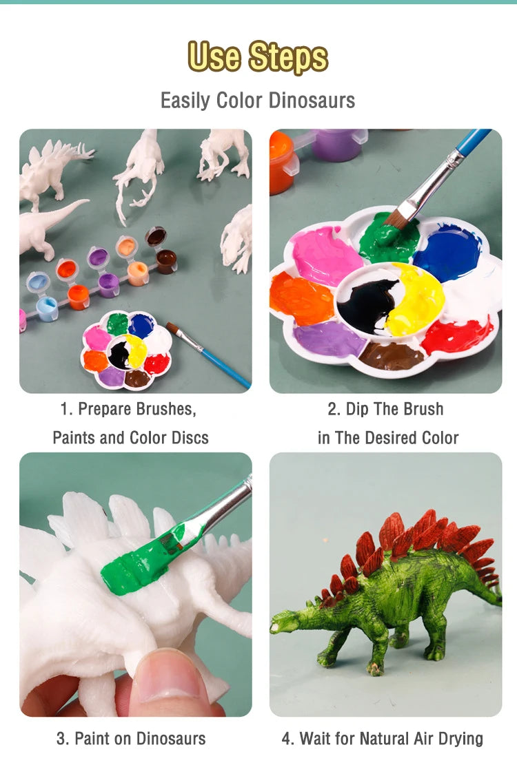 6/8PCS Unpainted DIY Dinosaur Painting Kit, Blank Model Toys for Kids 3+ Years Creative Graffiti Montessori Educational Art Gift