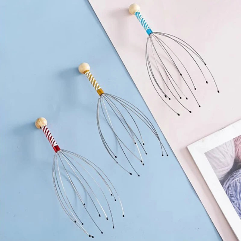 Relax Octopus Head Massager Stainless Steel Engraved Head Relaxer Brain Massage Claw Scalp Scratcher Itch Reliever Random Color