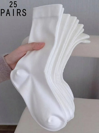 1/5/10/15/20 Pairs of new Korean version Pure white Women's Mid-Calf socks