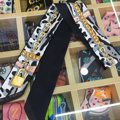 120*5cm Plant Jungle Printed Scarf for Women's Spring Summer New Model Emulated Silk Streamer Fashionable Retro Hairband Streame
