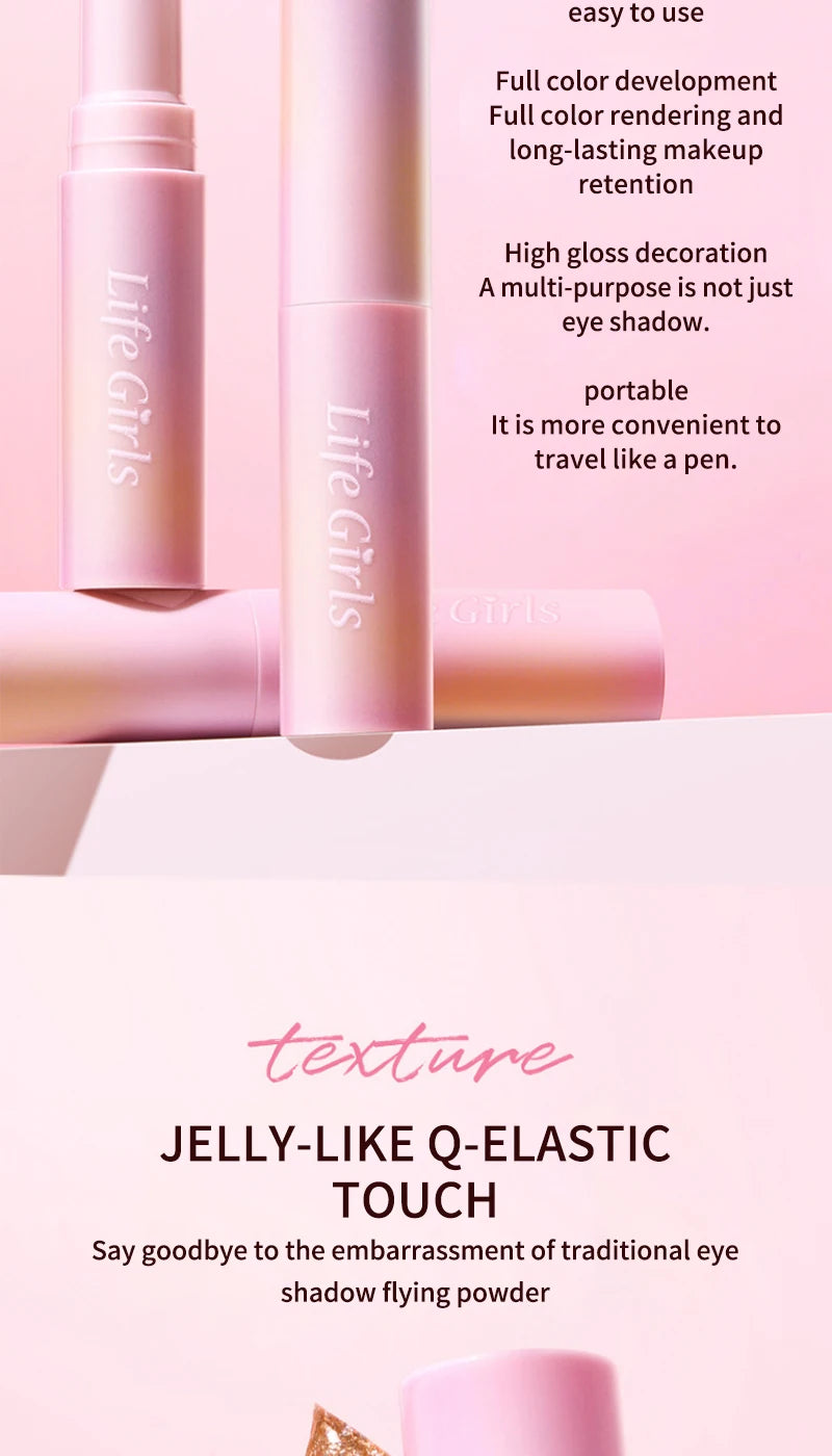 Water-Gloss Jelly Eyeshadow Stick Is a One-Swipe Makeup Highlight Eyeshadow Stick with Pearl Shimmer in Multiple Colors. Luminous Highlight Eyeshadow Stick Is a Two-Use Stick for Eyebrows. Waterproof Effect That Lasts Long an