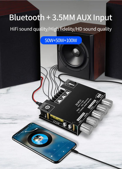 ZK-MT21 Channel Bluetooth 5.0 CS8673E 2.1 Subwoofer Amplifier Board 50W*2 +100W Power Audio Stereo Amplifier Board Bass AMP AUX