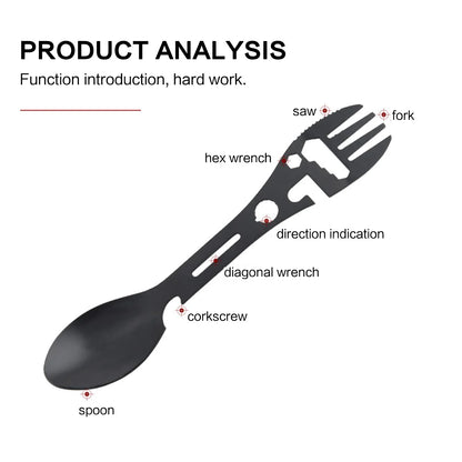 Camping Utensils Set Stainless Steel Outdoor Survival Gear 5 in 1 Tableware Travel Hiking Cutlery Fork Spoon Opener