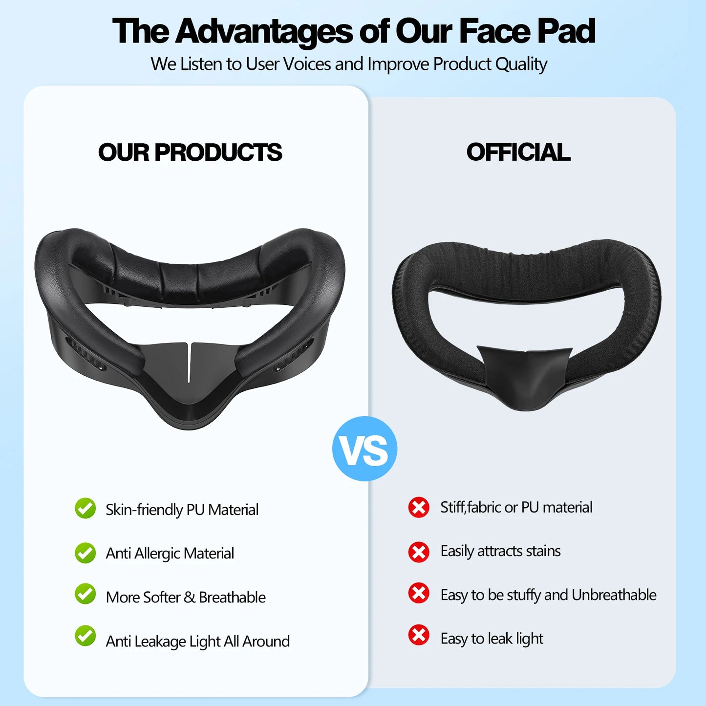 HUADAI design Face Cushion Pad Compatible with Quest 2/Quest 3/Quest 3S Accessories , with Glasses Spacer Air-Circulation Design