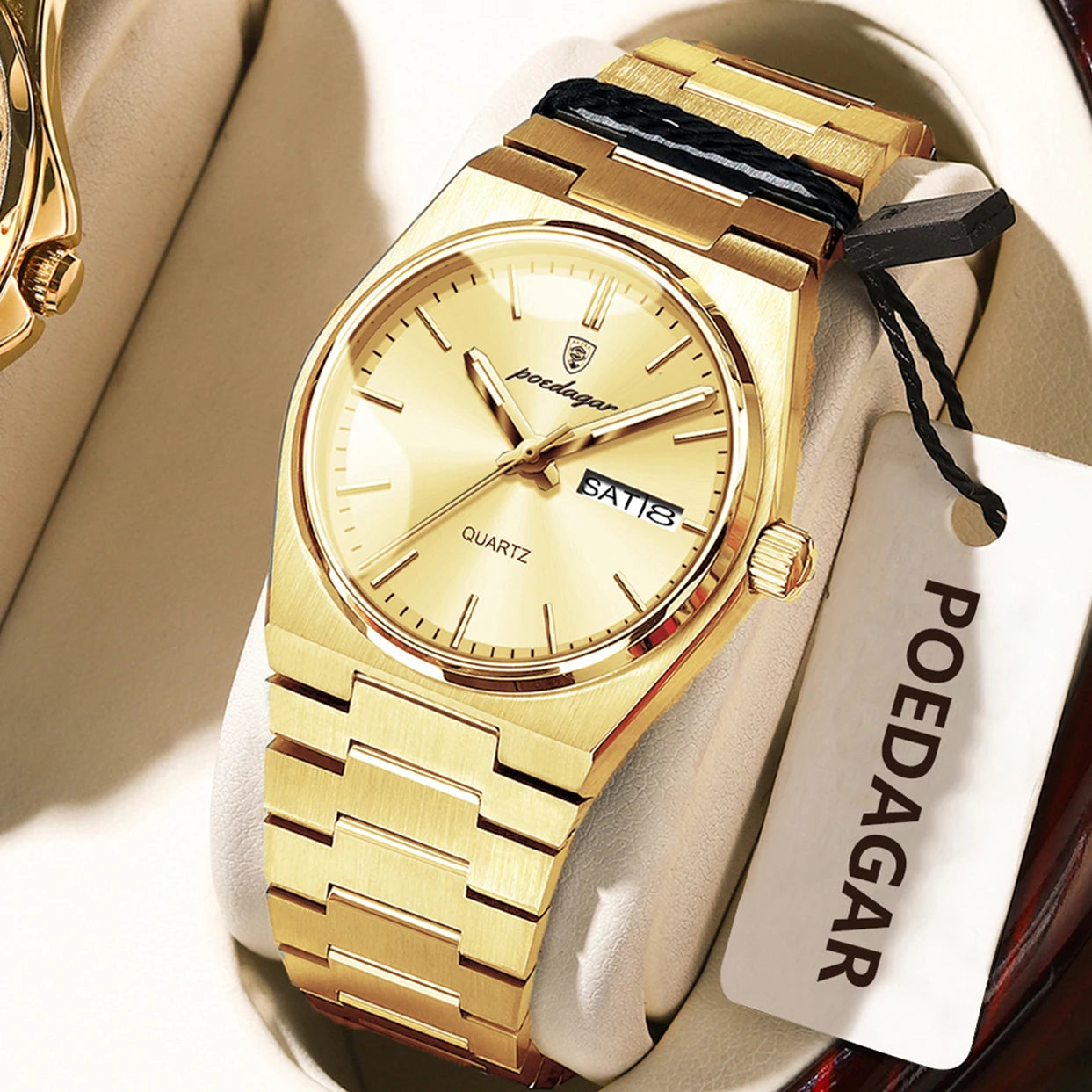 POEDAGAR Elegant Woman's Watch Date Week Waterproof Luminous Ladies Clock Quartz Stainless Steel Fashion Watches For Women Reloj