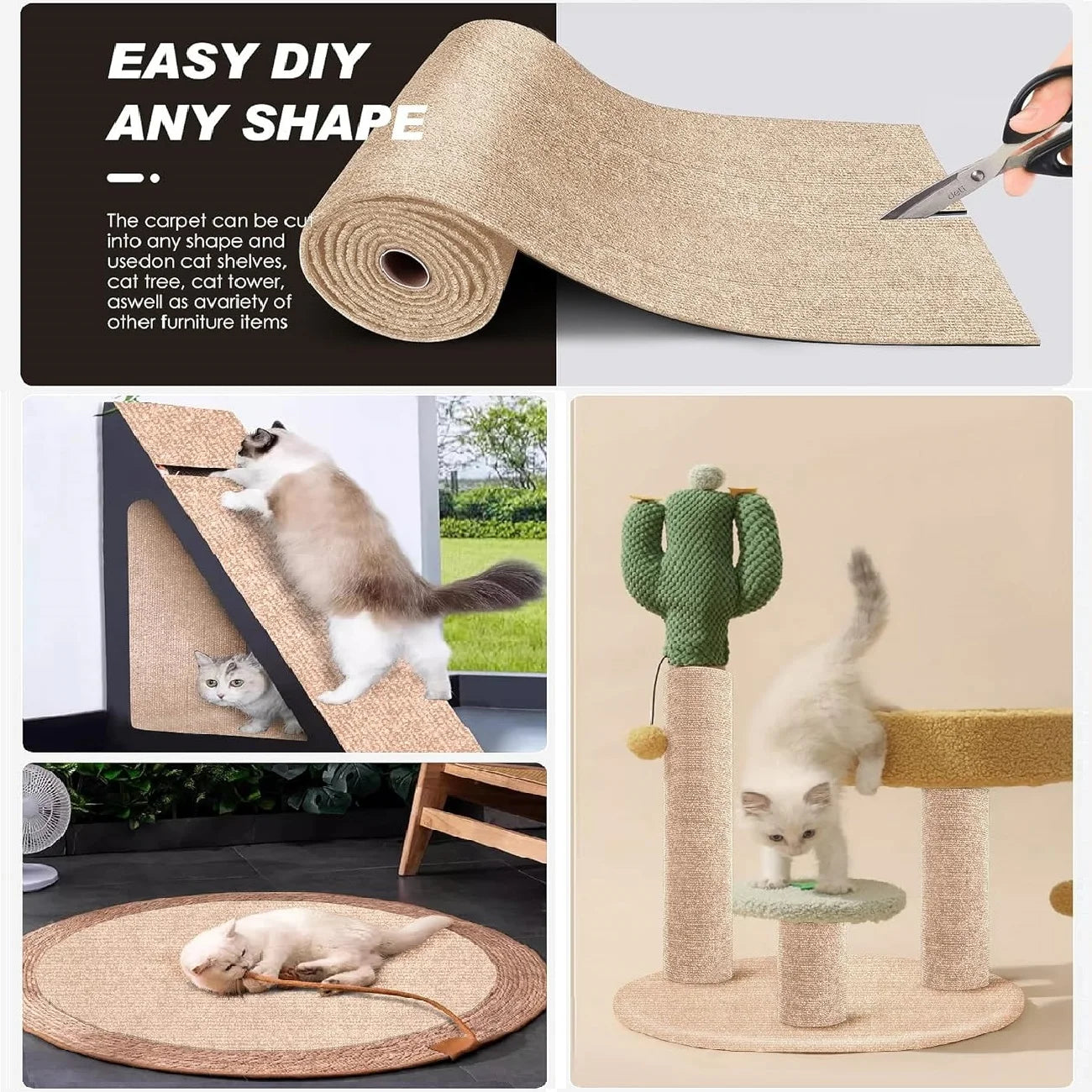 7 Colors Cat Scratcher Sofa Protector Cats Scratcher Pad Board Protection Trimmable Self-adhesive Carpet DIY Cat Scratch Mat