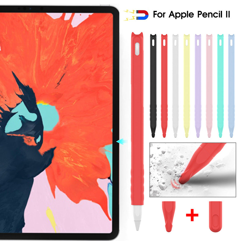 Good quality Cartoon silicone pen case for ApplePencil 2 generation Anti-slip and anti-drop tablet stylus case Solid color Cover