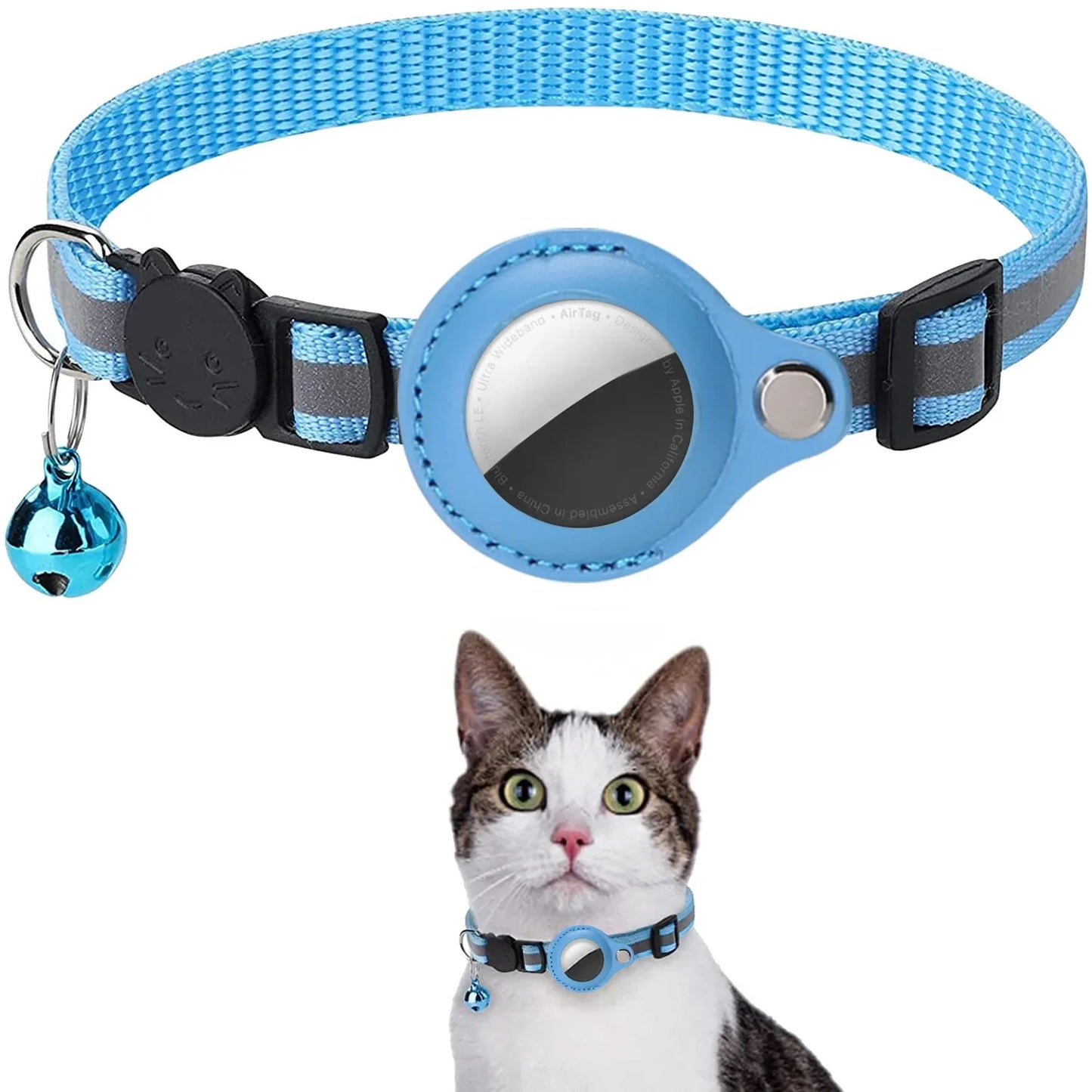 Cat AirTag Holder Collar Breakaway Reflective Strips Adjustable Kitten Collar Waterproof Cat Bell Collar Pet Air Tag Case collar