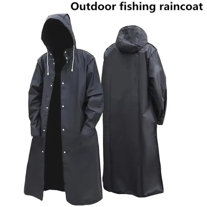Fashion black adult windbreaker style waterproof long raincoat women's men's hooded outdoor motorcycle, bicycle, hiking, fishing
