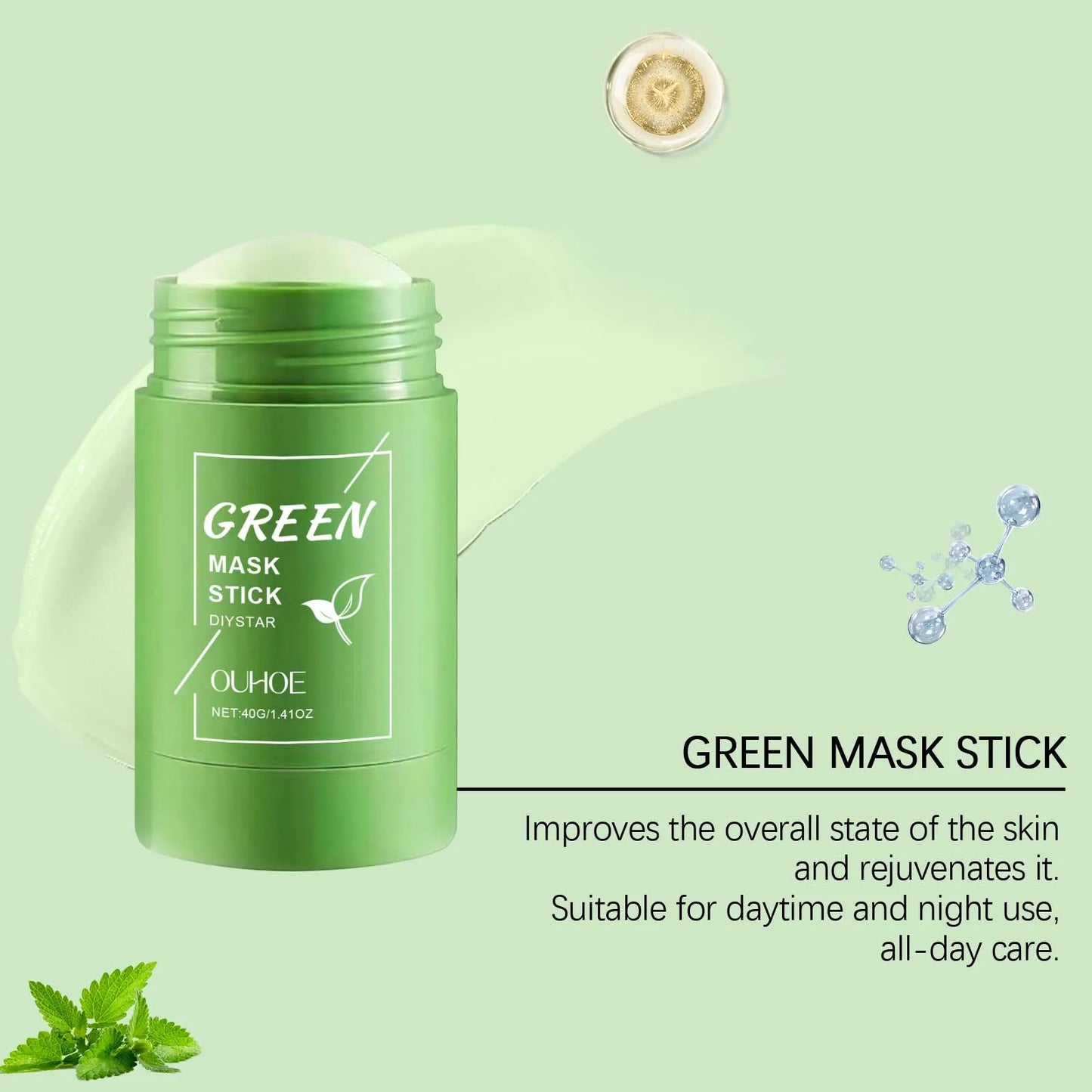1~5PCS Green Tea Clay Stick For Face Green Mask Stick Smear Acne Shrink Blackhead Green Tea Extract Facial Mask Pore Cleansing