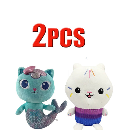 25cm 7-piece Gabby doll house plush toy cartoon stuffed animal mermaid cat mermaid plush doll children's Christmas gift