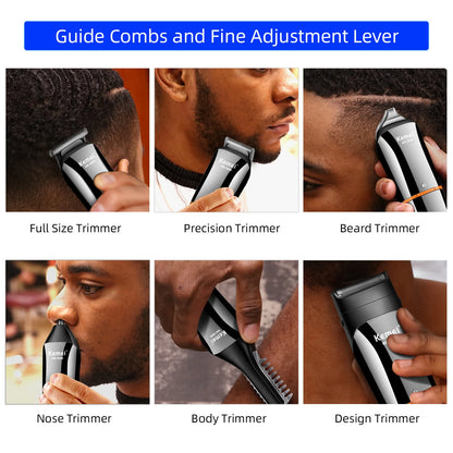 Kemei Waterproof 11-in-1 Men's Grooming Kit Electric Beard Trimmer Shaver Hair Clipper Rechargeable Nose Hair Trimmer KM-5898