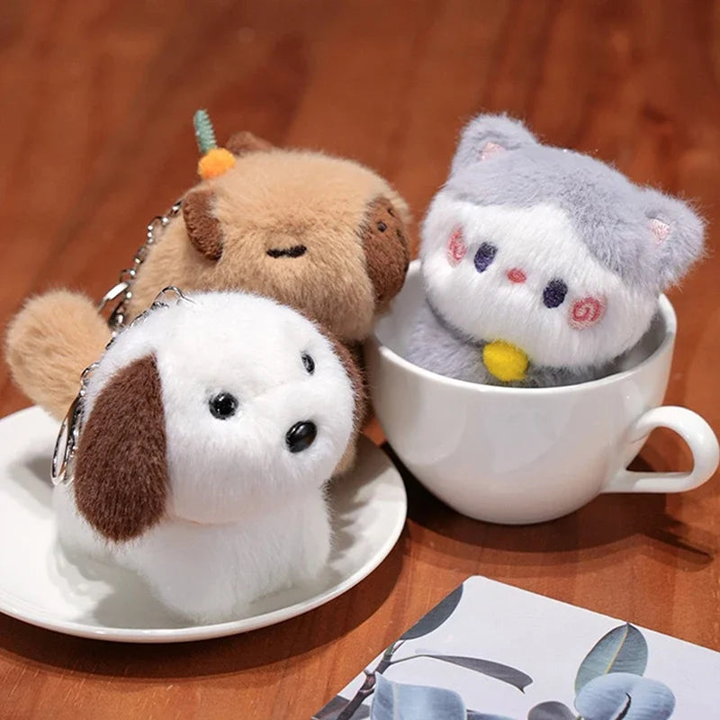 Capybara Plush Toy Pendant Capibara Plushie Keychain Kawaii Bag Key Ring Cute Dog Cat Dolls Car Decoration Christmas Gift