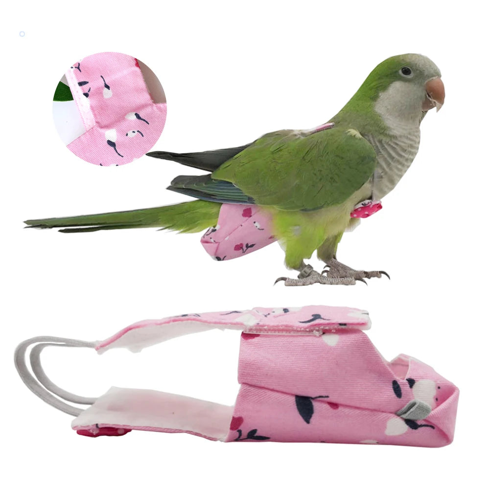 Parrot Diaper with Bowtie Cute Colorful Fruit Floral Cockatiel Pigeons Small Medium Large Pet Birds Flight Suit Clothes Washable