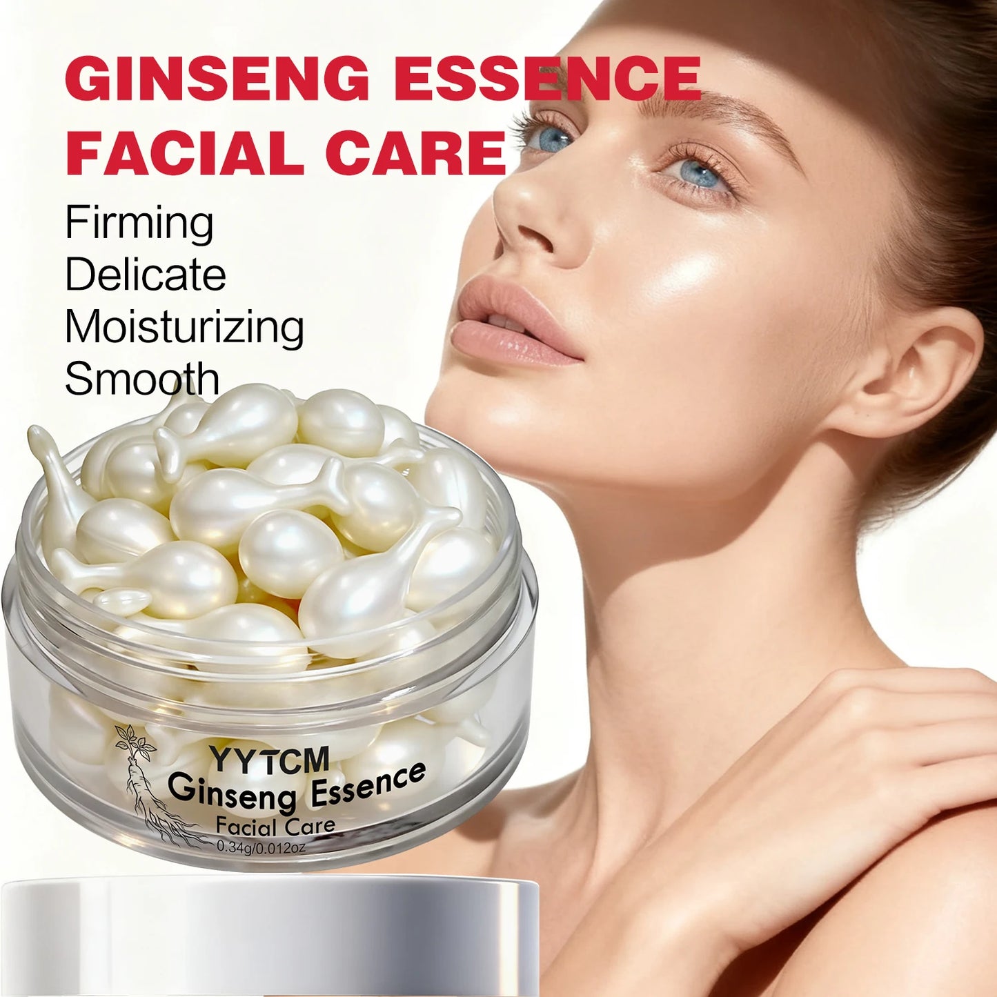 Ginseng Essence Capsules, Moisturizing and Firming Essence Serum, Contains Squalane, Niacinamide, Vitamin E, Retinol, Deep Hydration (0.34Gx30 Capsules)/Bottle-1 Bottle