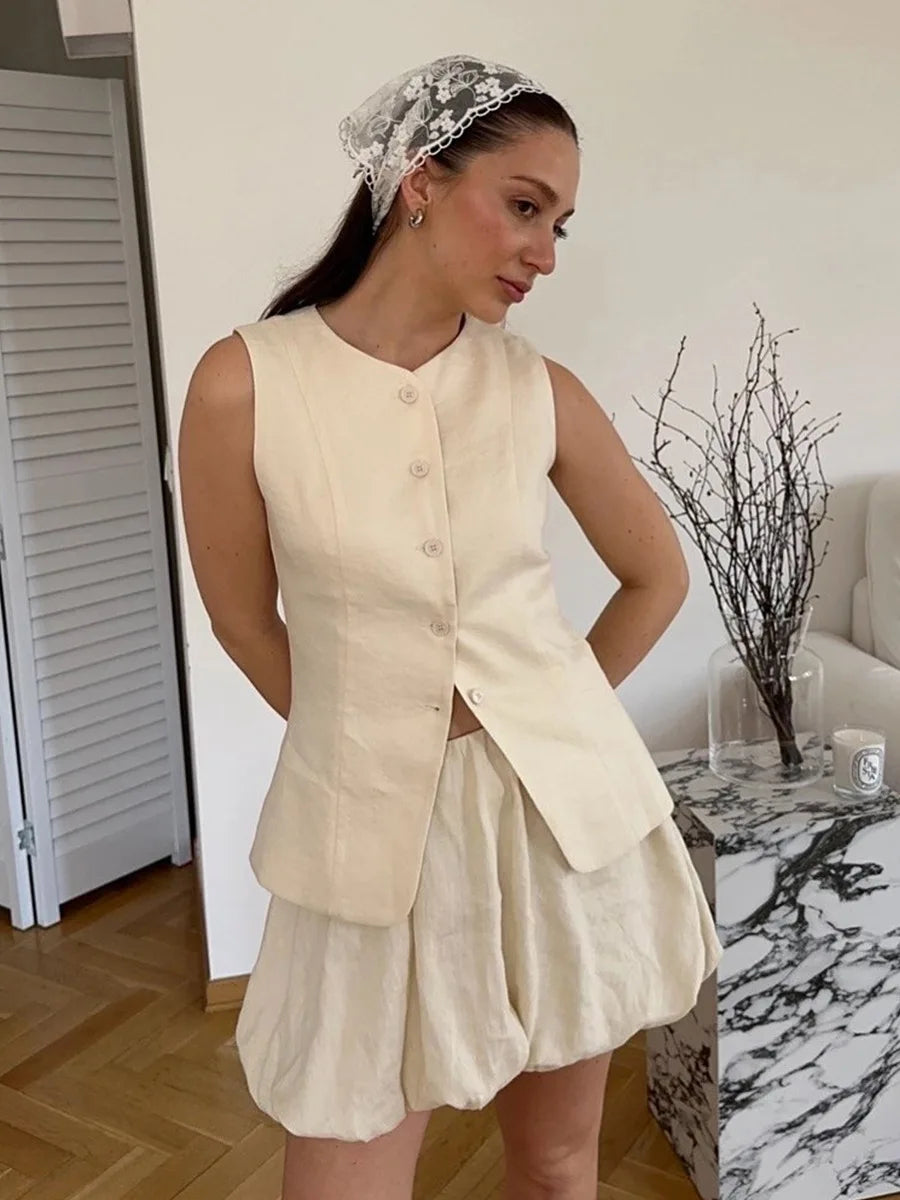 Bornladies Cotton Chic Casual Vest Mini Skirt Set Women's Fashion Commuter Sleeveless Tank Top Loose Shorts Suits Summer New