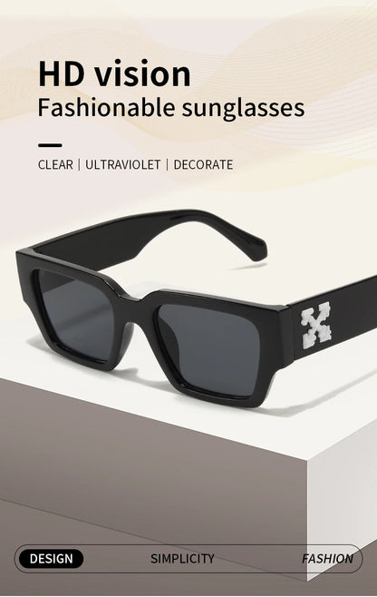 1 pair of square small frame printed fashion women's sunglasses sunglasses outdoor model posing glasses