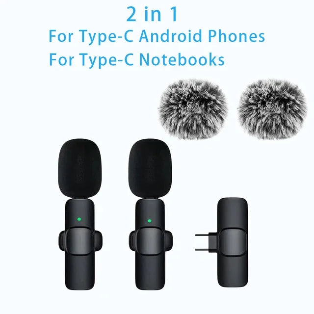 Lavalier Microphone 2.4G Wireless Portable Audio Video Recording Mini Mic for iPhone Android Live Broadcast Gaming Phone