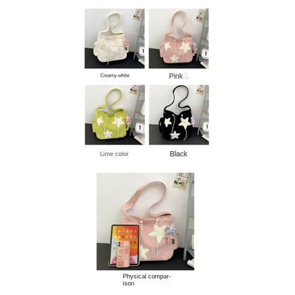 Niche Design Handbag Star Female Student Large Capacity Commuting Tote Corduroy Shoulder Crossbody Bag 2023 New
