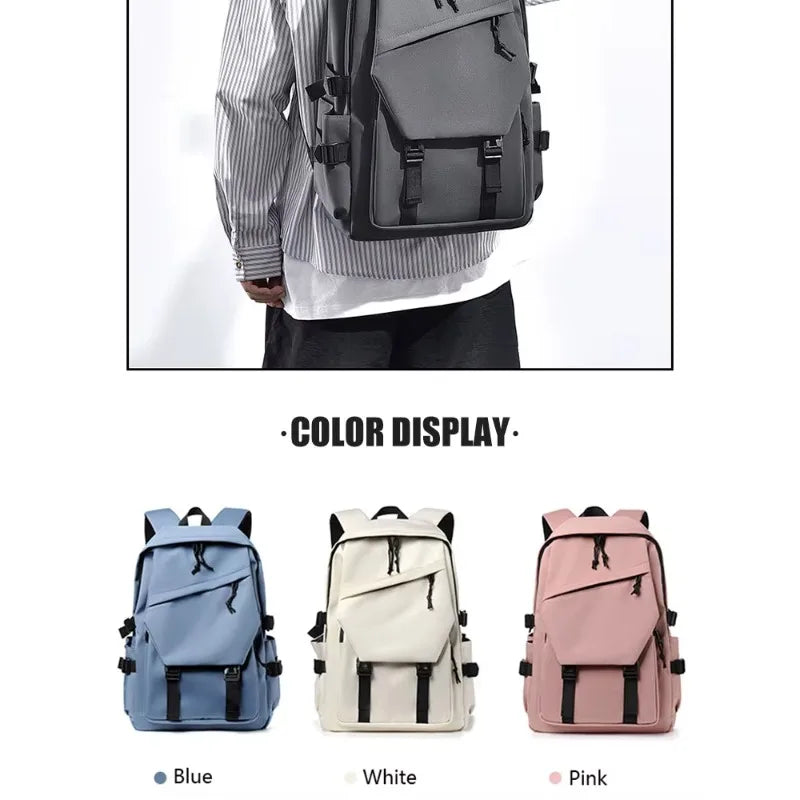 One 15 Inch Polyester Waterproof Solid Color Simple Men's Backpack Fashion Couple Student Computer Backpack