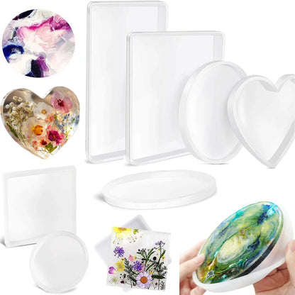 Round Square Rectangle Heart Coaster Silicone Mold Epoxy Resin Mold for DIY Jewelry Storage Base Making Cup Tray Home Decoration