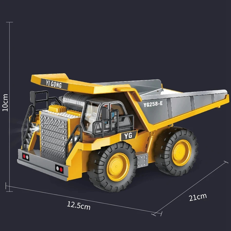 4WD Remote Control Excavator Toy Radio Controlled RC Dump Truck Vehicle Crawler Bulldozer Construction Buggy Light and Sound Car