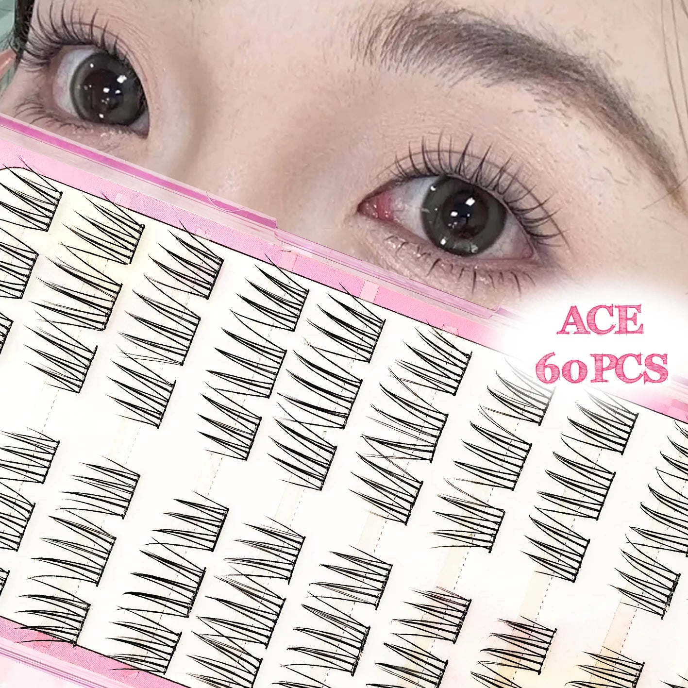 [ACENo need for glue False Eyelash] 60 Cluster Comfort Lash Extension Kit Natural Manga False Eyelash Beginners