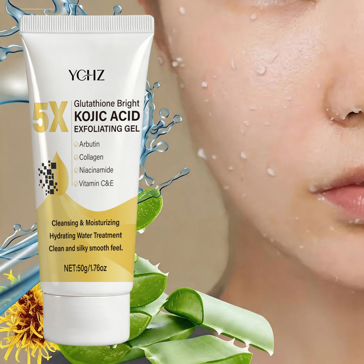 Kojic Acid Deep Cleansing Exfoliating Gel, Evens Out Skin Tone, Eliminates Dark Spots and Dullness, Long-Lasting Moisturizing and Pore-Cleansing - Non-Greasy, Suitable for Both Men and Women - Whitening and Moisturizing, for