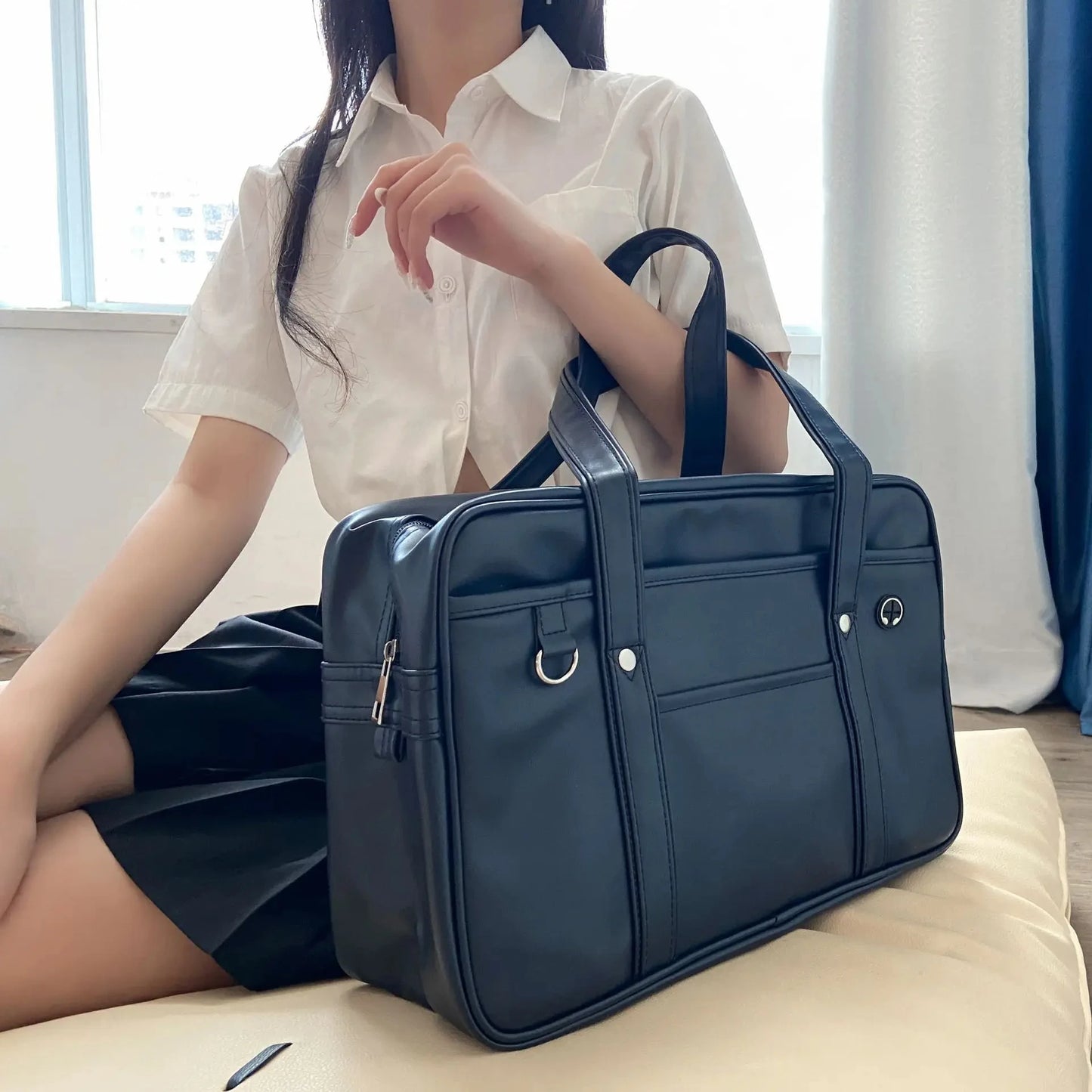 schoolbag PU leather japanese wide application japanese handbag large capacity waterproof