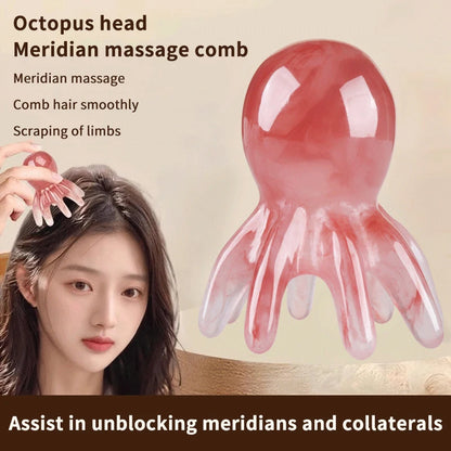 Resin Octopus Massage Comb Head Meridian Scraping Scalp Massage Brush Acupuncture Gua Sha Massage Comb Fatigue Relief Massage'
