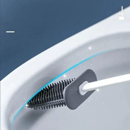 Silicone Toilet Brush Set Flat Head Flexible Wall Mounted Bowl Cleaner with Brush Holder for Bathroom WC