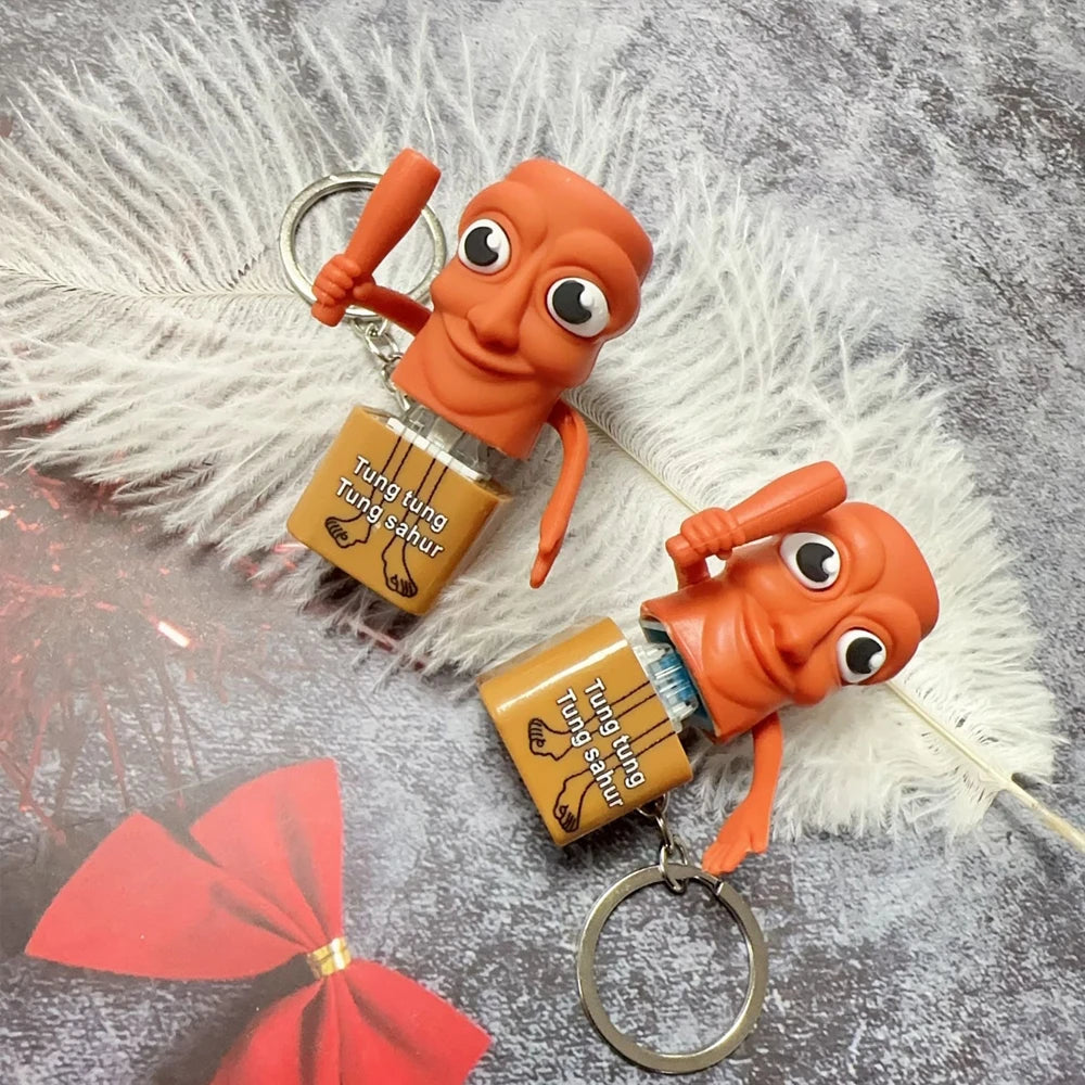 New Tralalero Tralala Tungtungtung Wooden Stick Man Button Keychain with Luminous Pendant - Anime Peripheral Decor Gift Toys