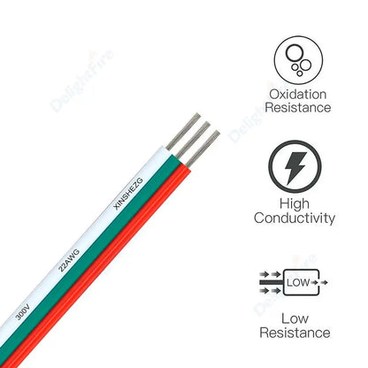3Pin Electronic Cable Tinned Copper 18 20 22 AWG Hookup 12V Electrical Wire for WS2811 WS2812B LED Strip Lights Auto Lamp Driver