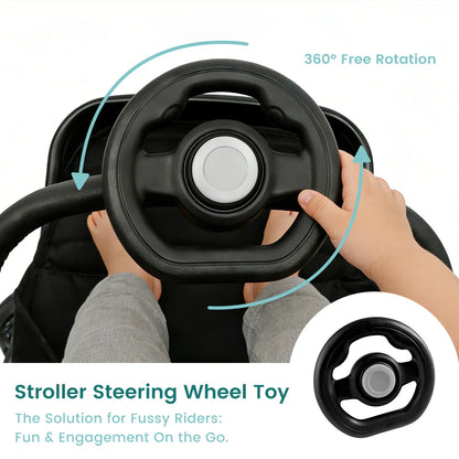 Stroller Steering Wheel Accessory with Honking Sound & 360° Rotation, Engaging Baby Travel Stroller Attachment to Calm Fussy Rid