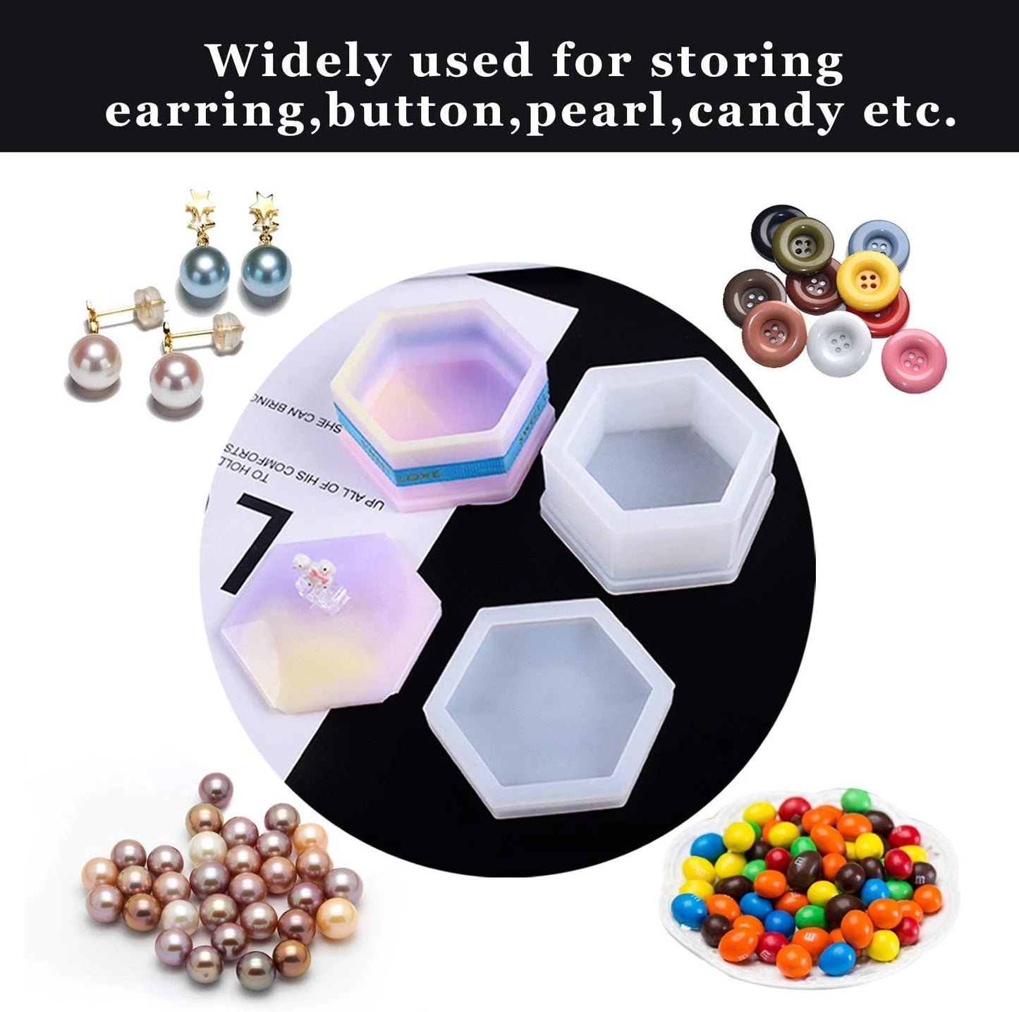DIY Silicone Jewelry Box Mold Heart Hexagon Flower Storage Boxs Molds with Lid Epoxy Resin Mould Casting Crafting Macking Tool