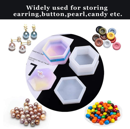 DIY Silicone Jewelry Box Mold Heart Hexagon Flower Storage Boxs Molds with Lid Epoxy Resin Mould Casting Crafting Macking Tool