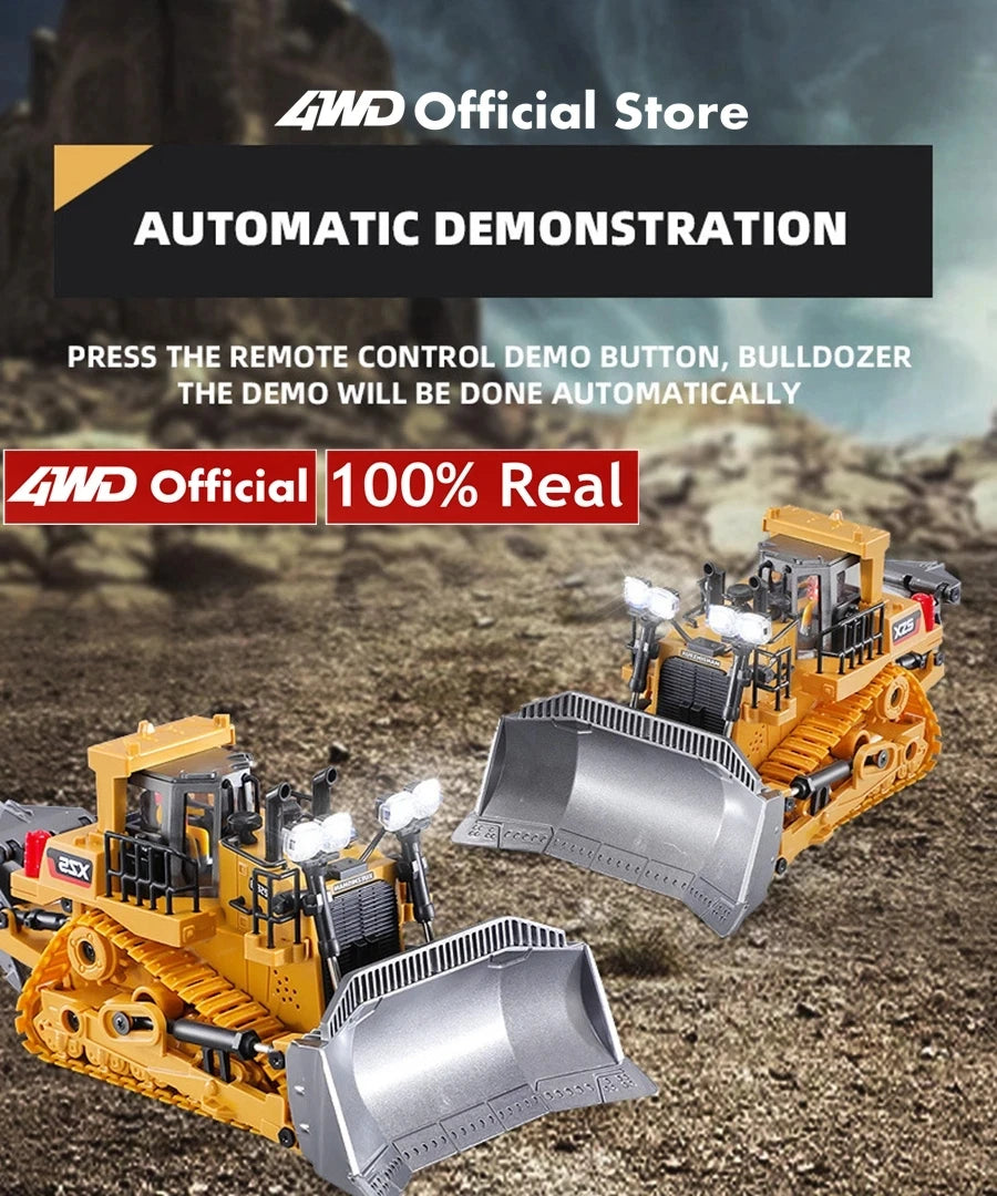 4WD Remote Control Excavator Toy Radio Controlled RC Dump Truck Vehicle Crawler Bulldozer Construction Buggy Light and Sound Car