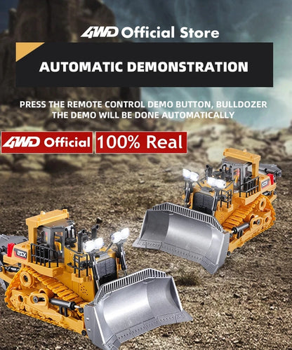 4WD Remote Control Excavator Toy Radio Controlled RC Dump Truck Vehicle Crawler Bulldozer Construction Buggy Light and Sound Car