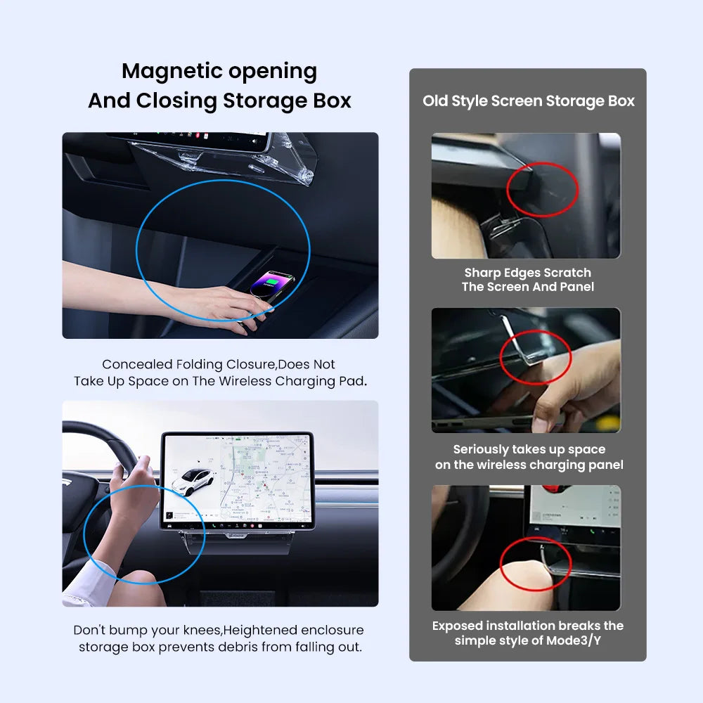 YZ For New Tesla Highland Model 3 Y Juniper Tray Magnetic Under Screen Fold Storage Box ETC Screen Storage Box Accessories