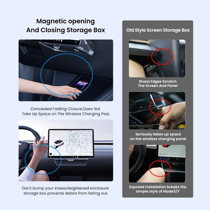 YZ For New Tesla Highland Model 3 Y Juniper Tray Magnetic Under Screen Fold Storage Box ETC Screen Storage Box Accessories