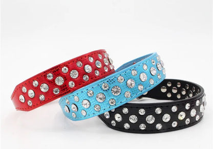 Pet collars for small dogs, pet collars, rhinestone PU collars for cats and dogs, adjustable to prevent pets from being lost