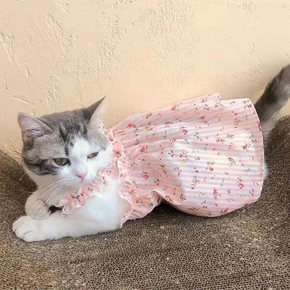 Summer Cotton Sphynx Cat Suspender Skirt Love Flower Pet Princess Dresses for Cats Gotas Katten Kedi Dog Dress mascotas Clothes